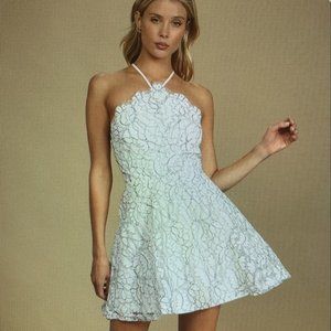 Black and White Lace Halter Mini Dress